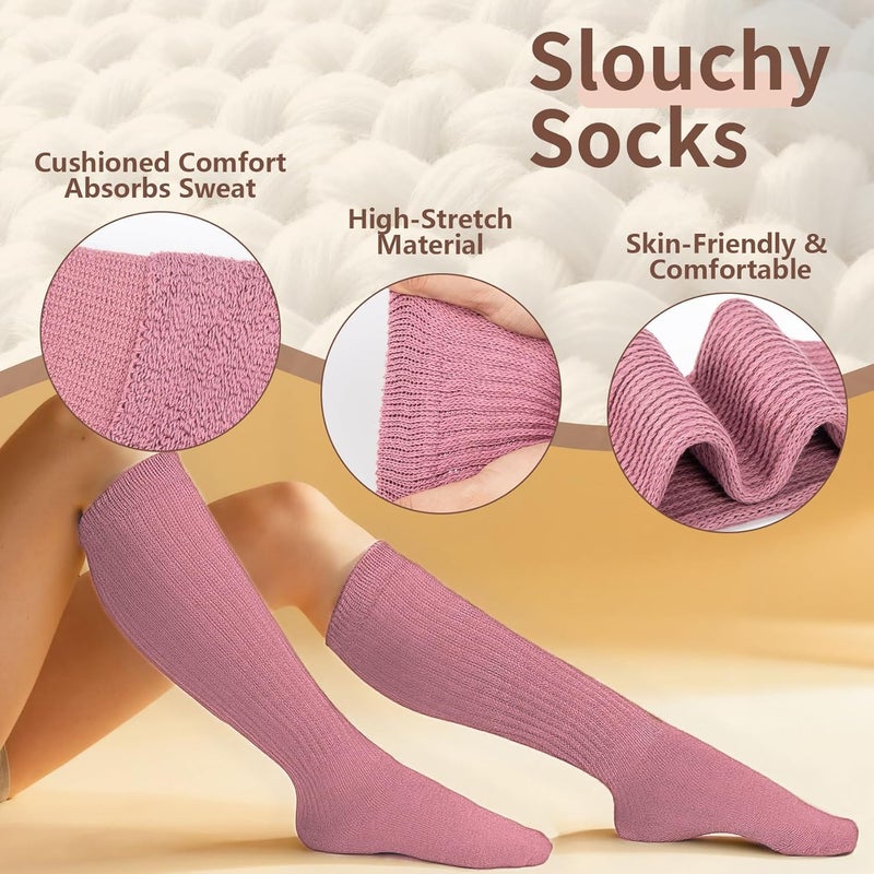 Socksfad Store Slouchy Boot Socks for Women, Soft Knit Scrunch Knee High Long Socks 4 Pairs 6-12 - Image 2